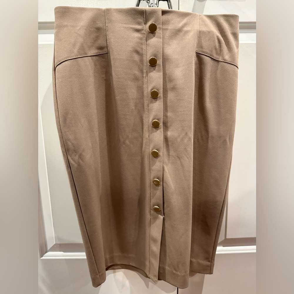 NYCC New York Clothing Company Taupe Faux Button-Front Pencil Stretch Skirt sz M